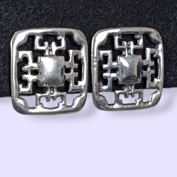 V. Square Brutalist Cut Out Earrings - Picture 1 of 5